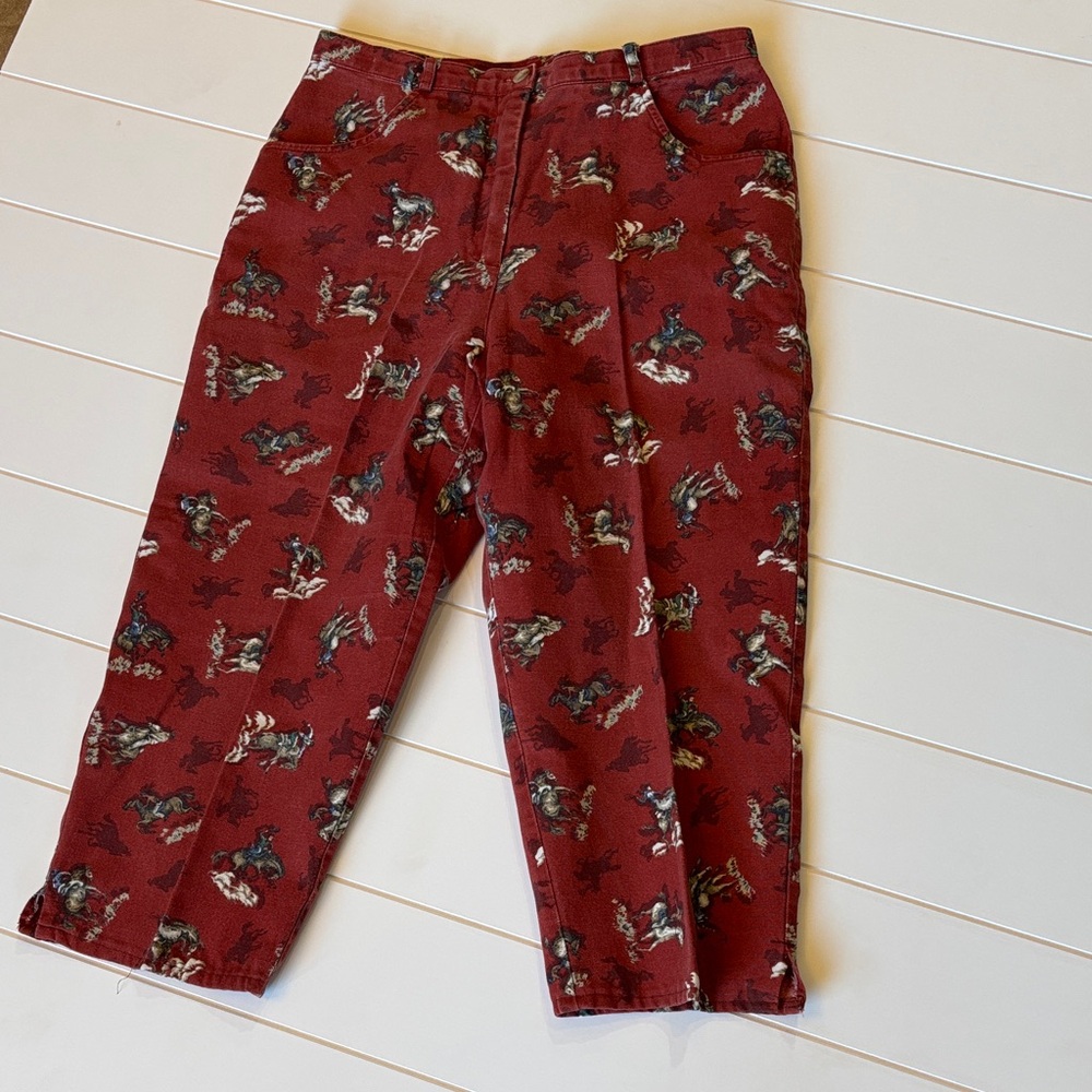 Vintage Pine Cove Western Print/cowboy casual cropped pants! 8